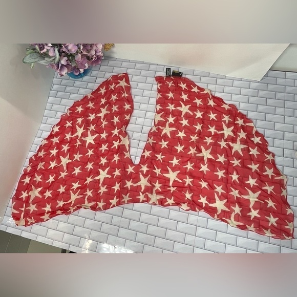 Larioseta Como Barbieri Italy Womens Red & White Starfish Nautical Silk Scarf - Picture 4 of 11